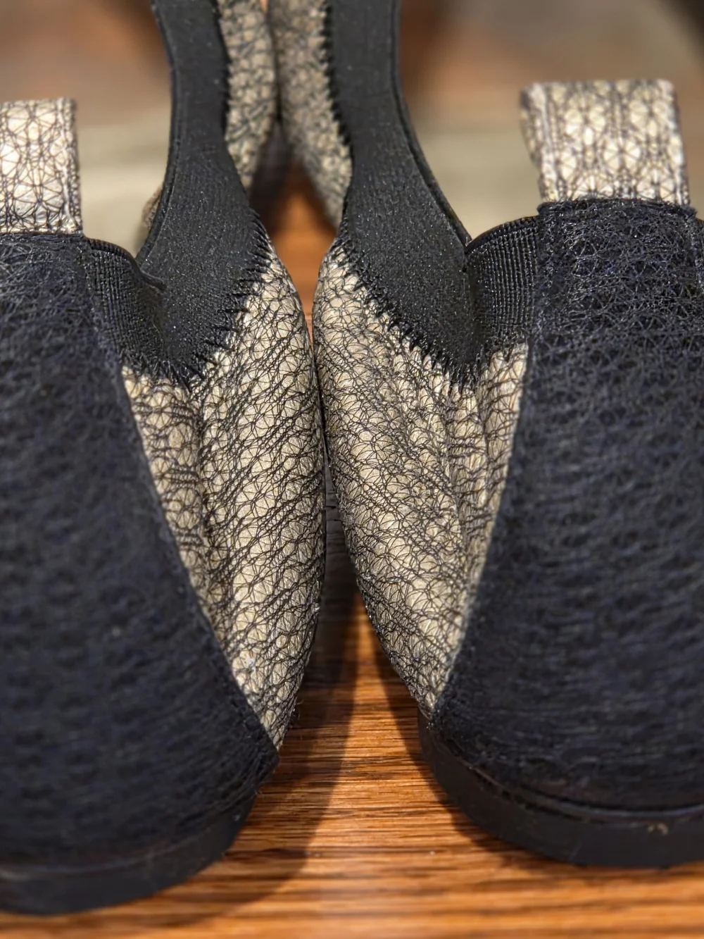 AUTHENTIC CHANEL Black and Gold SILK Metallic Ballet Flats